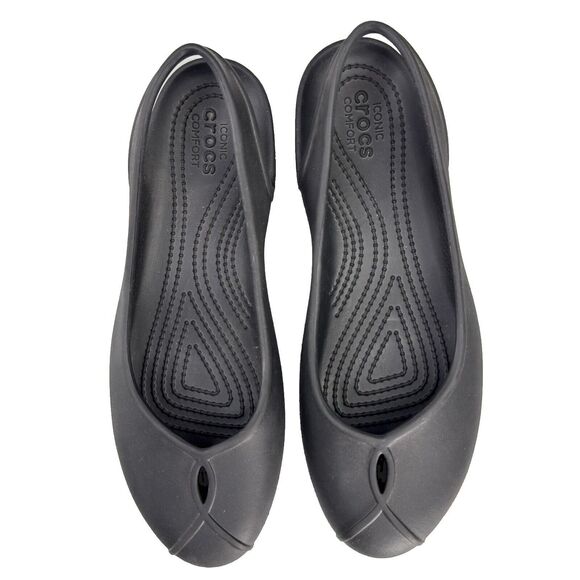 Crocs Sling Back Ballet Flats WMNS Sz 10 Black Olivia II Iconic Comfort Rubber - Picture 7 of 13